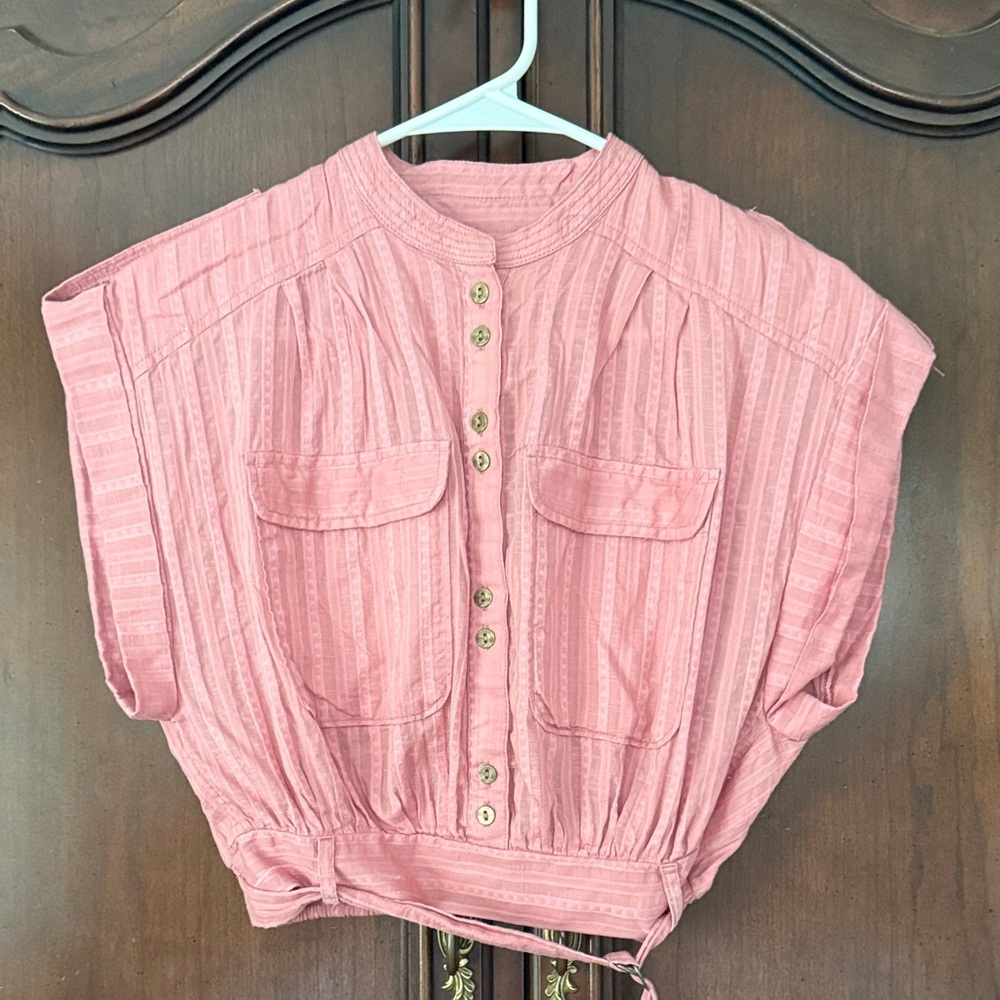 ANTHROPOLOGIE Rose Button-Up Cropped Blouse Size XXS